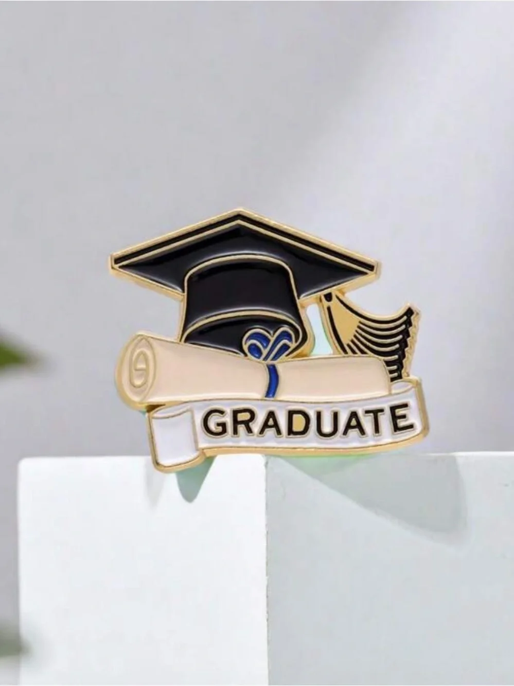 Graduate Cap & Diploma Enamel Brooch